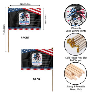 She Loves Jesus And America Too Patriotic Handheld Flag Christian 4th of July Messy Bun Flag TS10 Print Your Wear