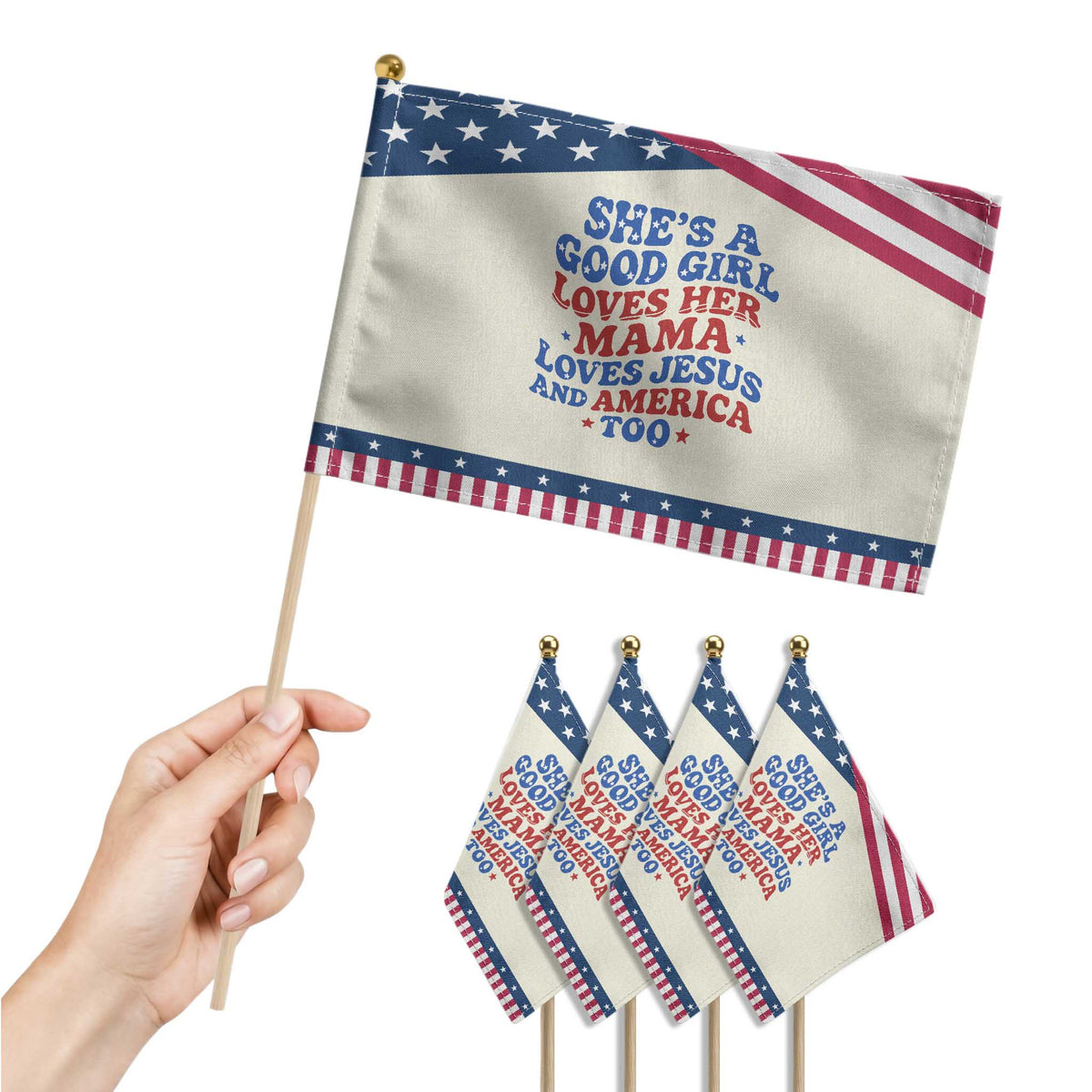 Good Girl Loves Mama Jesus and America Patriotic Handheld Flag Retro 4th of July USA TS10 Print Your Wear