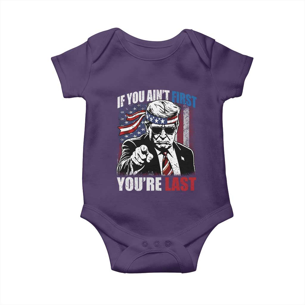 Trump 4th Of July Baby Onesie If You Ain't First You're Last Flag TS10 Purple Print Your Wear