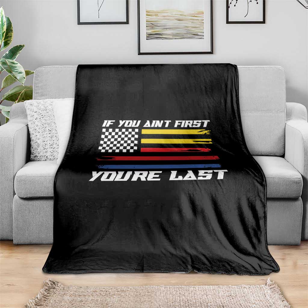 US Flag Car Racing Throw Blanket If You Aint First Youre Last Checkered Flag TS10 Print Your Wear