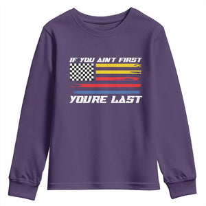 US Flag Car Racing Youth Sweatshirt If You Aint First Youre Last Checkered Flag TS10 Purple Print Your Wear
