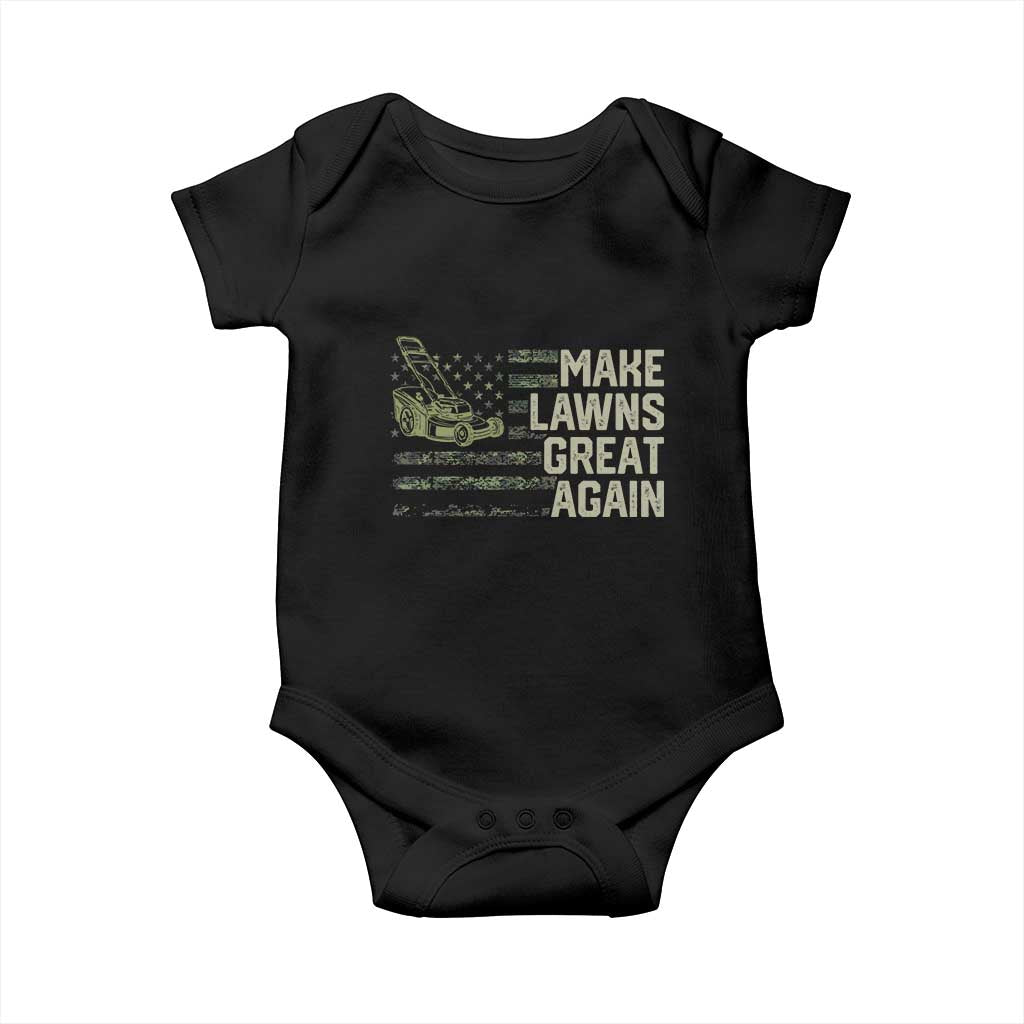 Funny Lawn Mower Dad Gardener Baby Onesie Make Lawns Great Again Fathers Day American Flag TS10 Black Print Your Wear