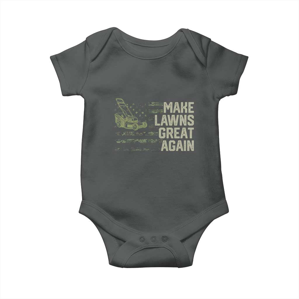 Funny Lawn Mower Dad Gardener Baby Onesie Make Lawns Great Again Fathers Day American Flag TS10 Dark Heather Print Your Wear