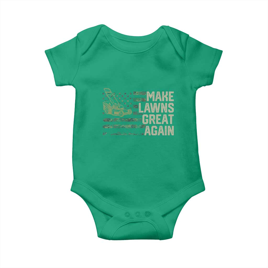 Funny Lawn Mower Dad Gardener Baby Onesie Make Lawns Great Again Fathers Day American Flag TS10 Irish Green Print Your Wear