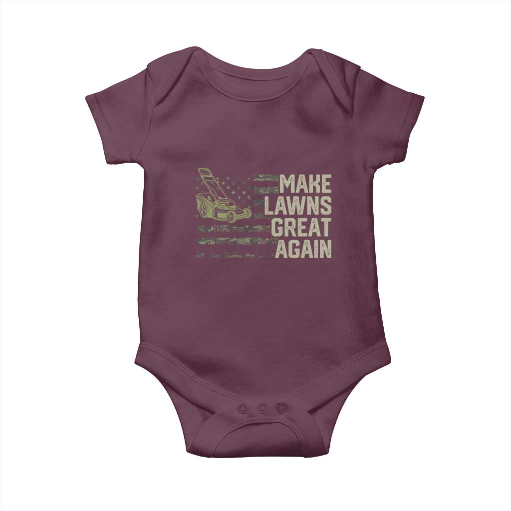Funny Lawn Mower Dad Gardener Baby Onesie Make Lawns Great Again Fathers Day American Flag TS10 Maroon Print Your Wear