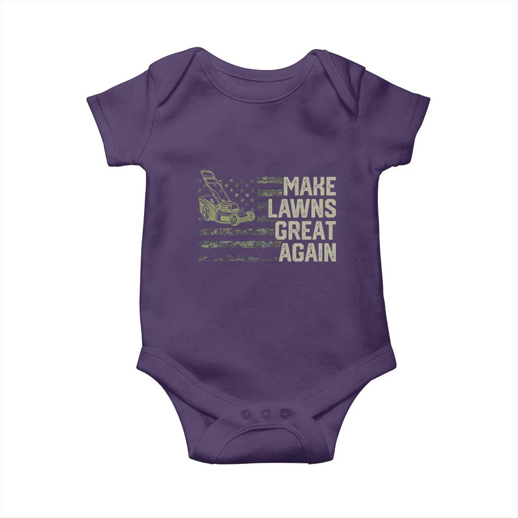 Funny Lawn Mower Dad Gardener Baby Onesie Make Lawns Great Again Fathers Day American Flag TS10 Purple Print Your Wear