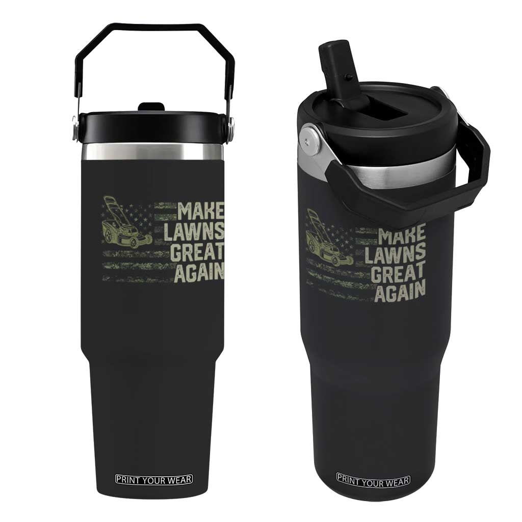 Funny Lawn Mower Dad Gardener Flip Straw Tumbler Make Lawns Great Again Fathers Day American Flag TS10 One Size: 30 oz Black Print Your Wear