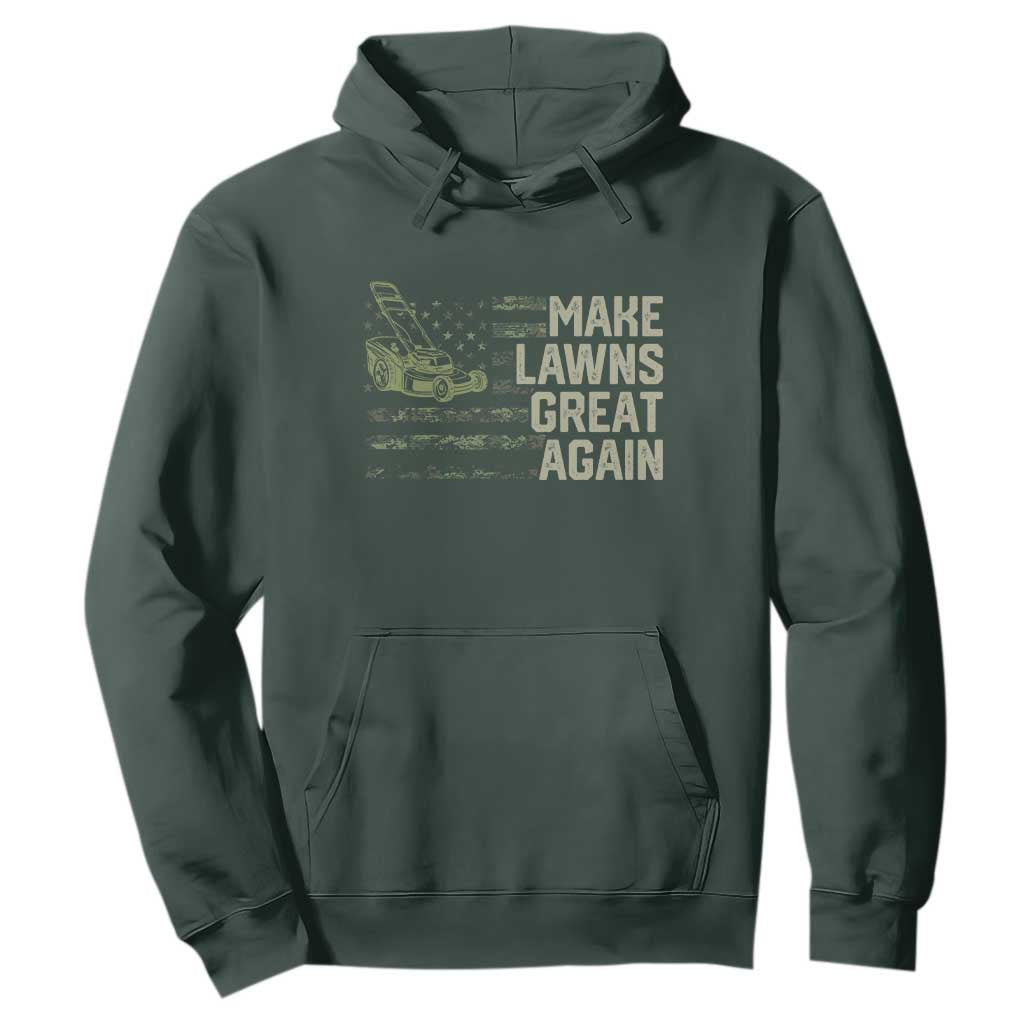 Funny Lawn Mower Dad Gardener Hoodie Make Lawns Great Again Fathers Day American Flag TS10 Dark Forest Green Print Your Wear