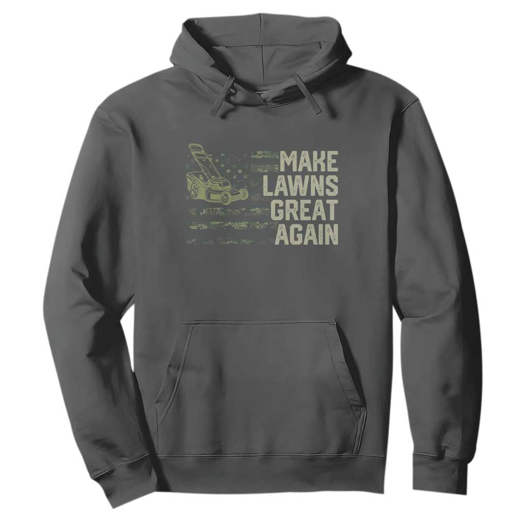Funny Lawn Mower Dad Gardener Hoodie Make Lawns Great Again Fathers Day American Flag TS10 Dark Heather Print Your Wear