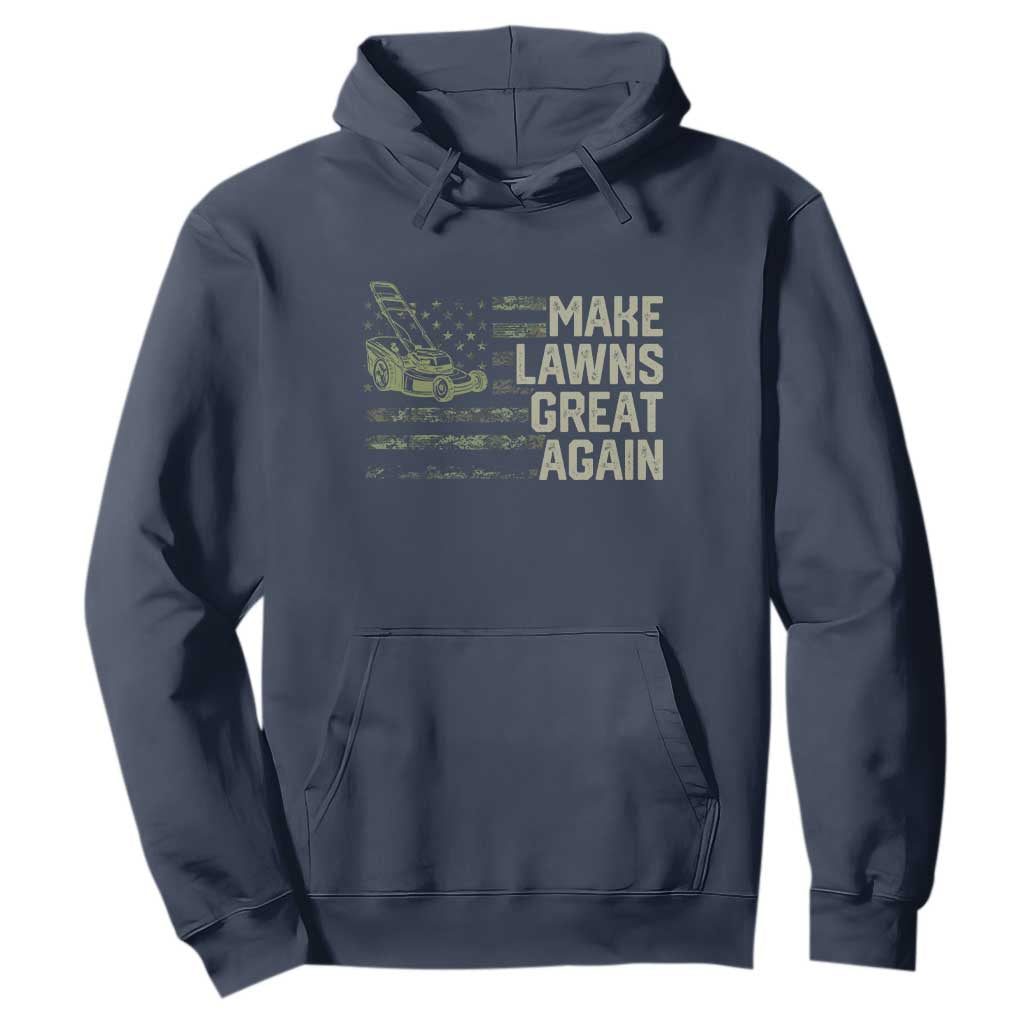 Funny Lawn Mower Dad Gardener Hoodie Make Lawns Great Again Fathers Day American Flag TS10 Navy Print Your Wear