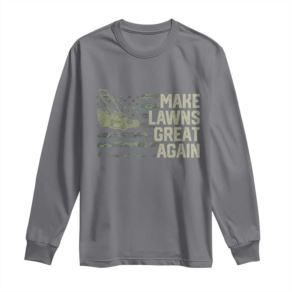 Funny Lawn Mower Dad Gardener Long Sleeve Shirt Make Lawns Great Again Fathers Day American Flag TS10 Charcoal Print Your Wear