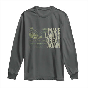 Funny Lawn Mower Dad Gardener Long Sleeve Shirt Make Lawns Great Again Fathers Day American Flag TS10 Dark Heather Print Your Wear