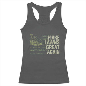 Funny Lawn Mower Dad Gardener Racerback Tank Top Make Lawns Great Again Fathers Day American Flag TS10 Dark Heather Print Your Wear