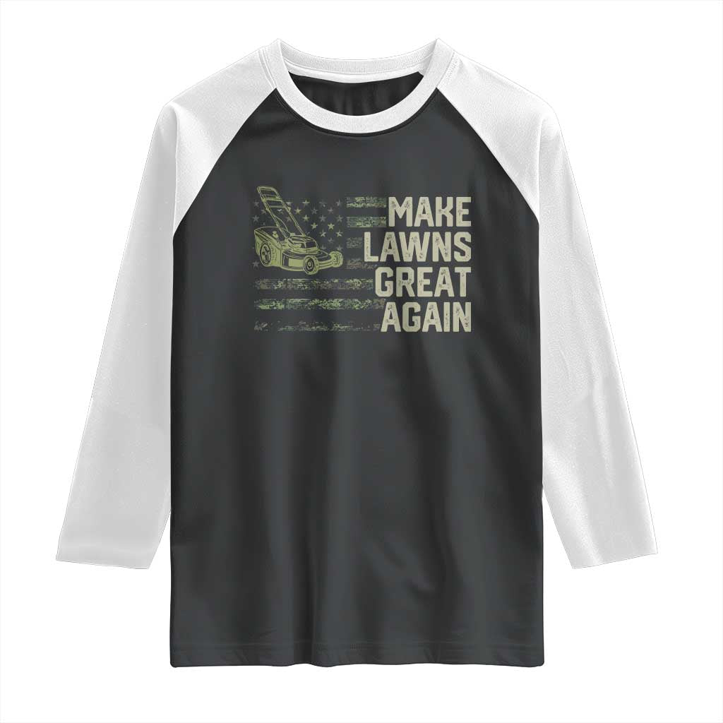 Funny Lawn Mower Dad Gardener Raglan Shirt Make Lawns Great Again Fathers Day American Flag TS10 Black White Print Your Wear