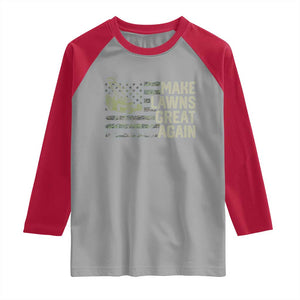 Funny Lawn Mower Dad Gardener Raglan Shirt Make Lawns Great Again Fathers Day American Flag TS10 Sport Gray Red Print Your Wear