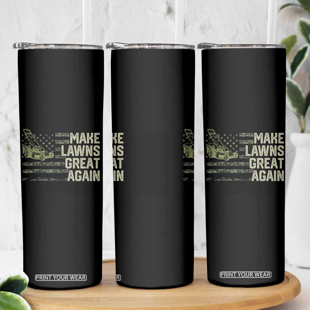 Funny Lawn Mower Dad Gardener Skinny Tumbler Make Lawns Great Again Fathers Day American Flag TS10 Print Your Wear