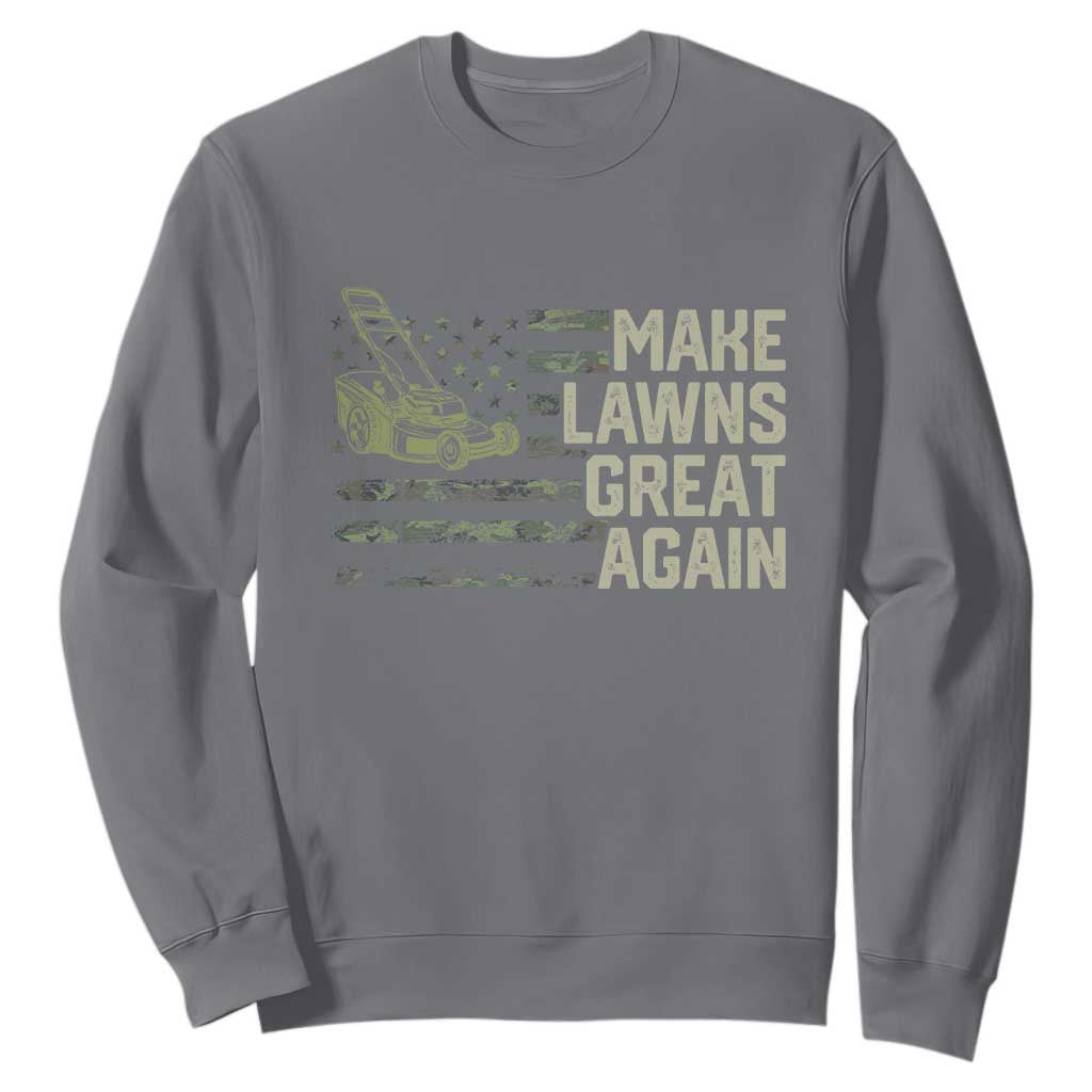 Funny Lawn Mower Dad Gardener Sweatshirt Make Lawns Great Again Fathers Day American Flag TS10 Charcoal Print Your Wear
