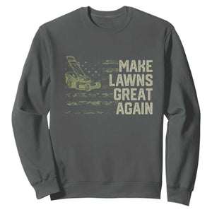 Funny Lawn Mower Dad Gardener Sweatshirt Make Lawns Great Again Fathers Day American Flag TS10 Dark Heather Print Your Wear