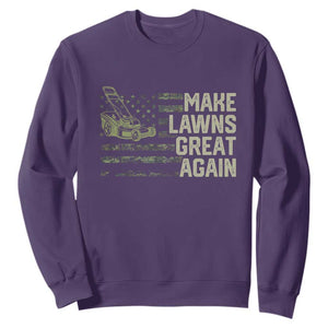 Funny Lawn Mower Dad Gardener Sweatshirt Make Lawns Great Again Fathers Day American Flag TS10 Purple Print Your Wear