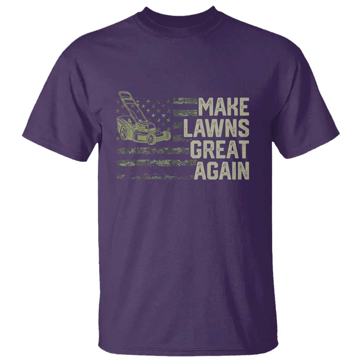 Funny Lawn Mower Dad Gardener T Shirt Make Lawns Great Again Fathers Day American Flag TS10 Purple Print Your Wear