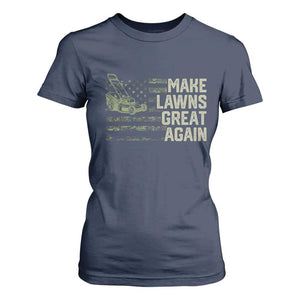 Funny Lawn Mower Dad Gardener T Shirt For Women Make Lawns Great Again Fathers Day American Flag TS10 Navy Print Your Wear