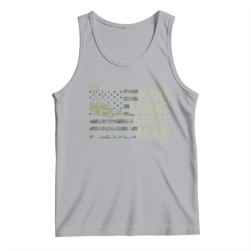Funny Lawn Mower Dad Gardener Tank Top Make Lawns Great Again Fathers Day American Flag TS10 Athletic Heather Print Your Wear