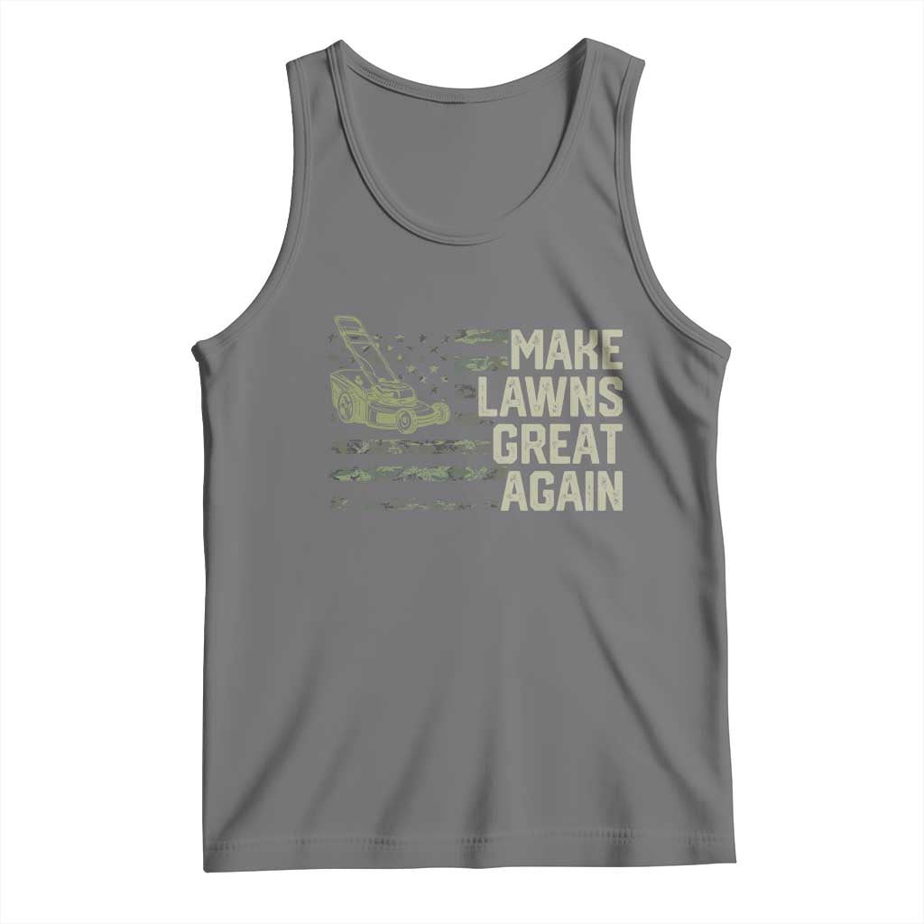 Funny Lawn Mower Dad Gardener Tank Top Make Lawns Great Again Fathers Day American Flag TS10 Black Heather Print Your Wear