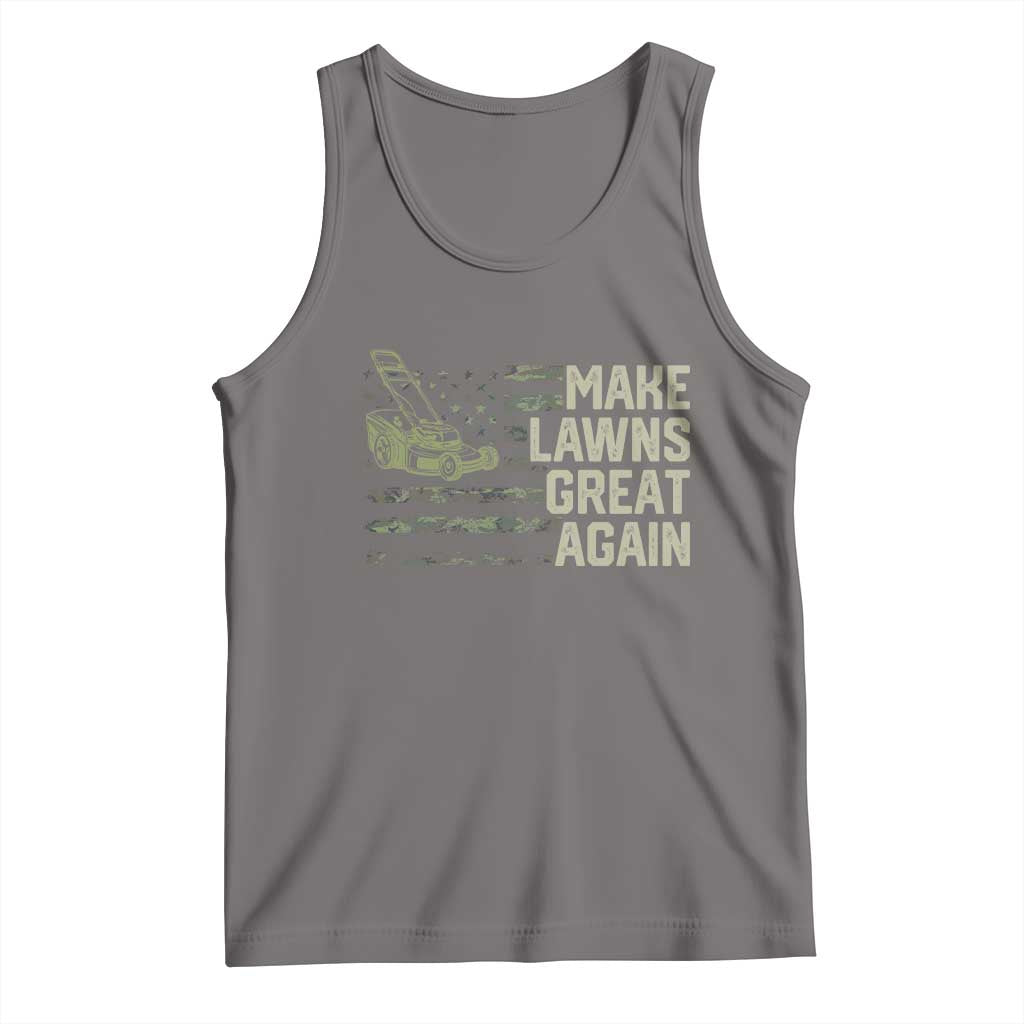 Funny Lawn Mower Dad Gardener Tank Top Make Lawns Great Again Fathers Day American Flag TS10 Deep Heather Print Your Wear