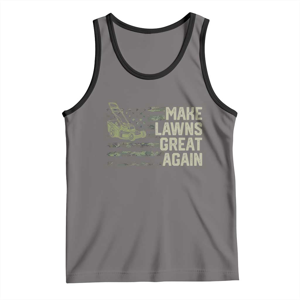 Funny Lawn Mower Dad Gardener Tank Top Make Lawns Great Again Fathers Day American Flag TS10 Deep Heather Black Print Your Wear