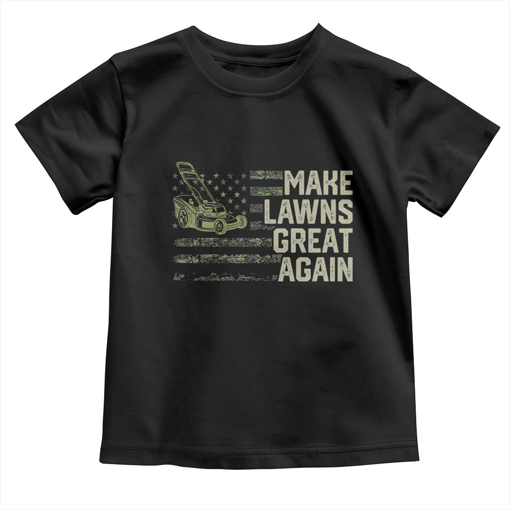 Funny Lawn Mower Dad Gardener Toddler T Shirt Make Lawns Great Again Fathers Day American Flag TS10 Black Print Your Wear