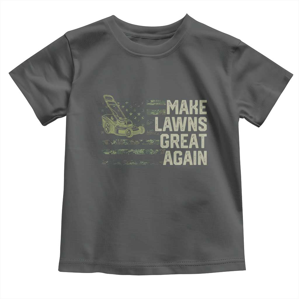 Funny Lawn Mower Dad Gardener Toddler T Shirt Make Lawns Great Again Fathers Day American Flag TS10 Dark Heather Print Your Wear