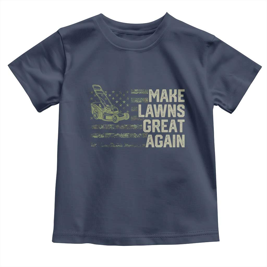 Funny Lawn Mower Dad Gardener Toddler T Shirt Make Lawns Great Again Fathers Day American Flag TS10 Navy Print Your Wear