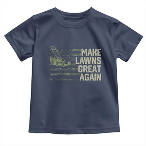 Funny Lawn Mower Dad Gardener Toddler T Shirt Make Lawns Great Again Fathers Day American Flag TS10 Navy Print Your Wear