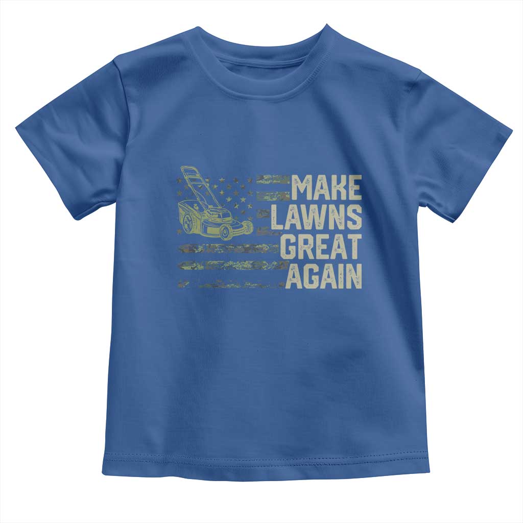Funny Lawn Mower Dad Gardener Toddler T Shirt Make Lawns Great Again Fathers Day American Flag TS10 Royal Blue Print Your Wear