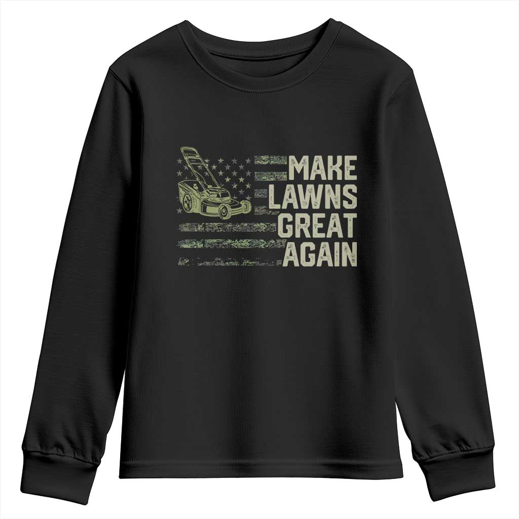 Funny Lawn Mower Dad Gardener Youth Sweatshirt Make Lawns Great Again Fathers Day American Flag TS10 Black Print Your Wear