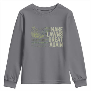 Funny Lawn Mower Dad Gardener Youth Sweatshirt Make Lawns Great Again Fathers Day American Flag TS10 Charcoal Print Your Wear