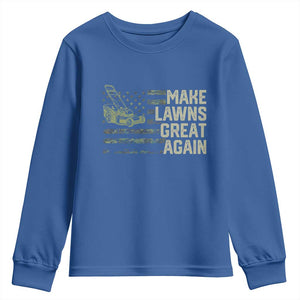 Funny Lawn Mower Dad Gardener Youth Sweatshirt Make Lawns Great Again Fathers Day American Flag TS10 Royal Blue Print Your Wear