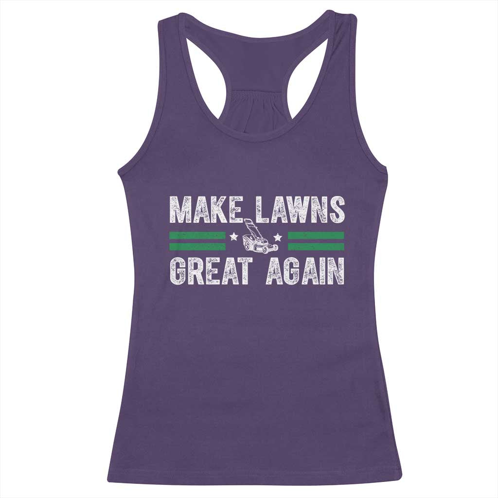 Funny Lawn Mower Dad Gardener Racerback Tank Top Make Lawns Great Again Fathers Day TS10 Purple Print Your Wear