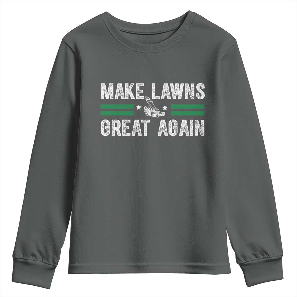 Funny Lawn Mower Dad Gardener Youth Sweatshirt Make Lawns Great Again Fathers Day TS10 Dark Heather Print Your Wear