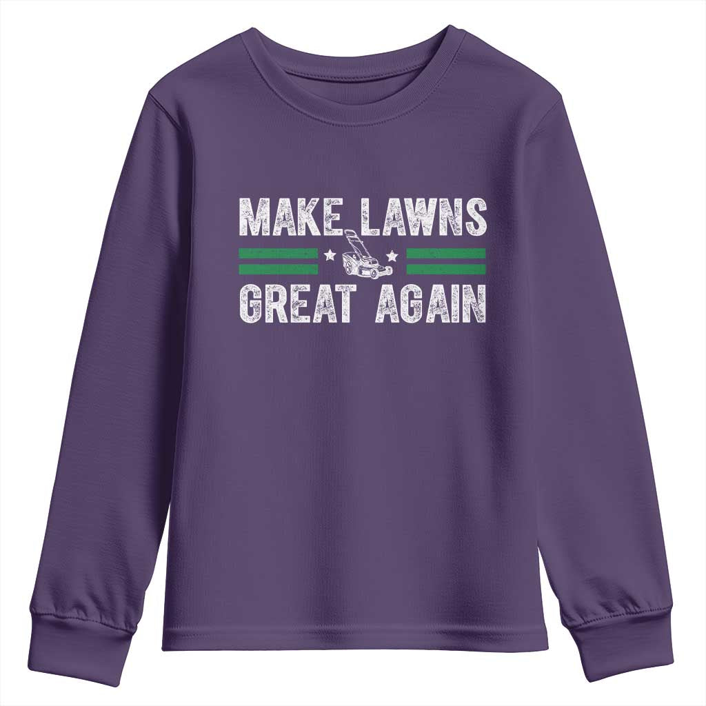 Funny Lawn Mower Dad Gardener Youth Sweatshirt Make Lawns Great Again Fathers Day TS10 Purple Print Your Wear