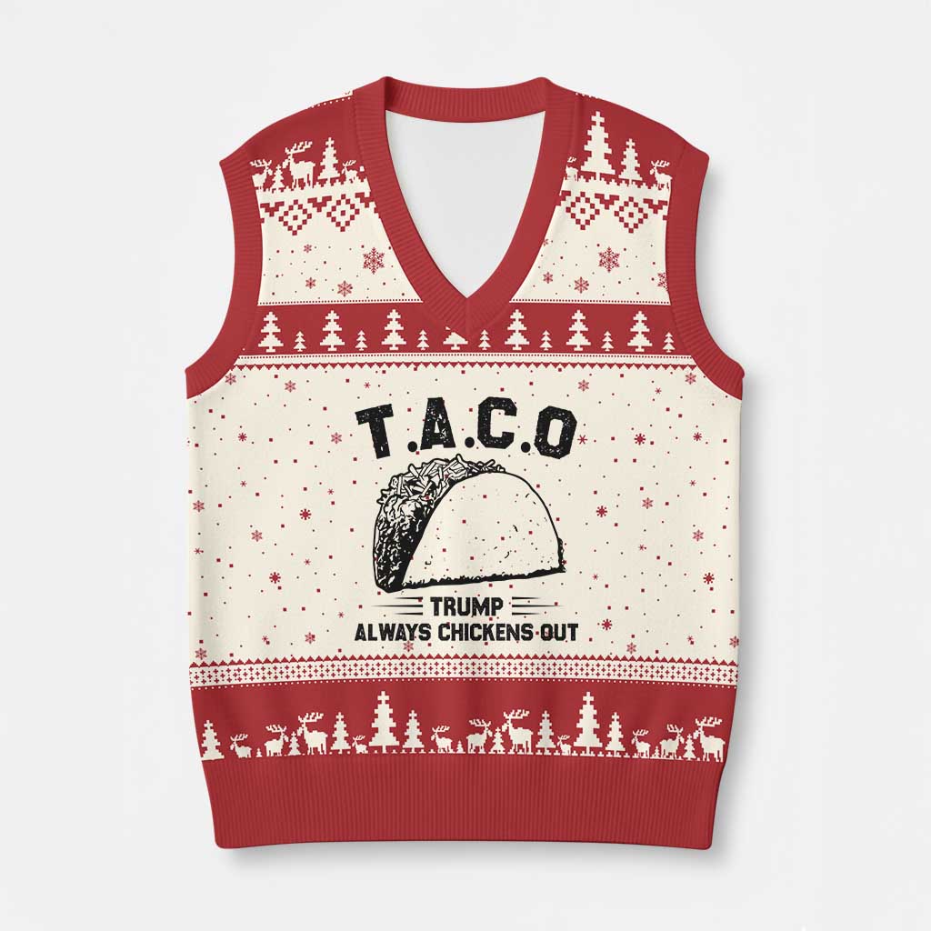 Funny Taco Trump Always Chickens Out V-Neck Knit Sweater Vest T.A.C.O TS10 Beige Red Print Your Wear