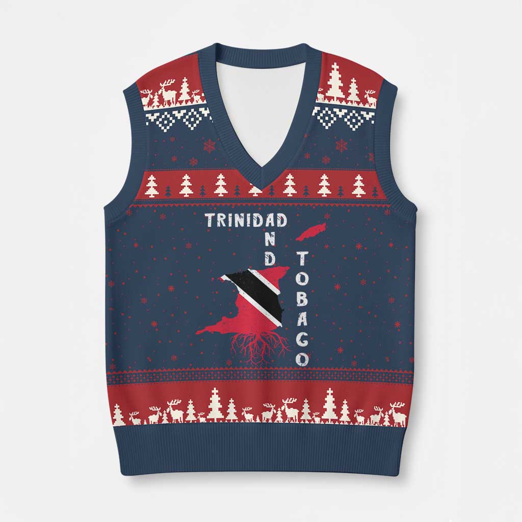 Trinidad and Tobago Flag V-Neck Knit Sweater Vest Trini Trinidadian Proud TS10 Navy Red Print Your Wear