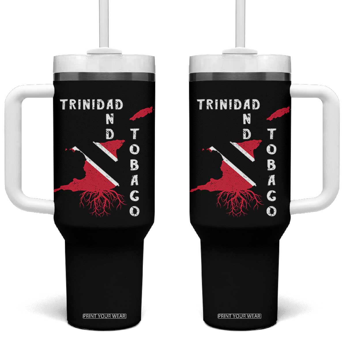Trinidad and Tobago Flag Tumbler With Handle Trini Trinidadian Proud TS10 One Size: 40 oz Black Print Your Wear