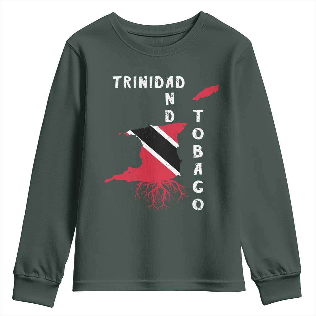 Trinidad and Tobago Flag Youth Sweatshirt Trini Trinidadian Proud TS10 Dark Forest Green Print Your Wear