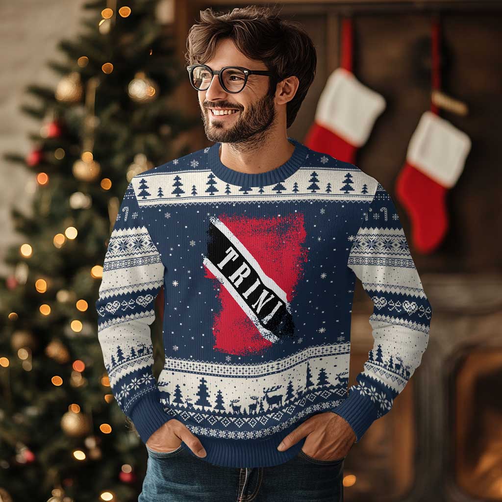 Trinidad and Tobago Flag Ugly Christmas Sweater Caribbean Souvenir TS10 Navy Beige Print Your Wear