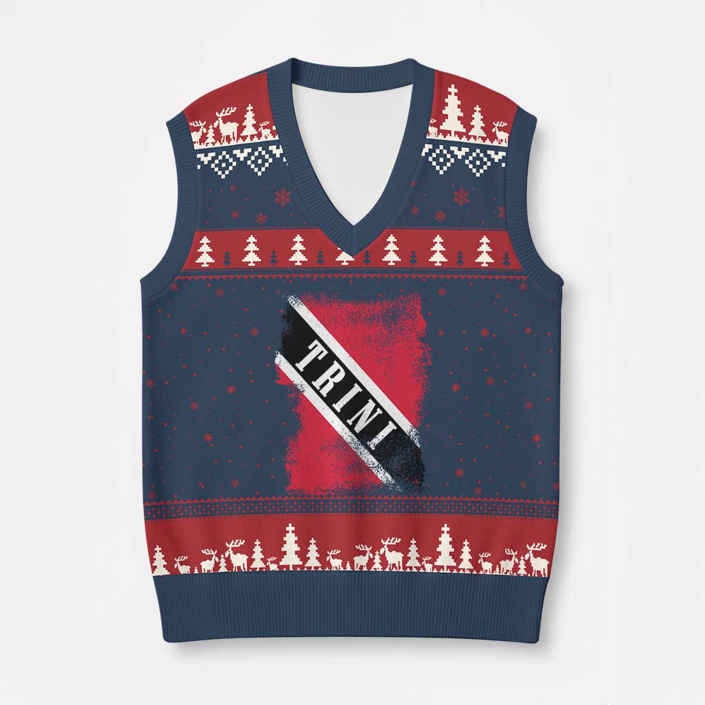 Trinidad and Tobago Flag V-Neck Knit Sweater Vest Caribbean Souvenir TS10 Navy Red Print Your Wear