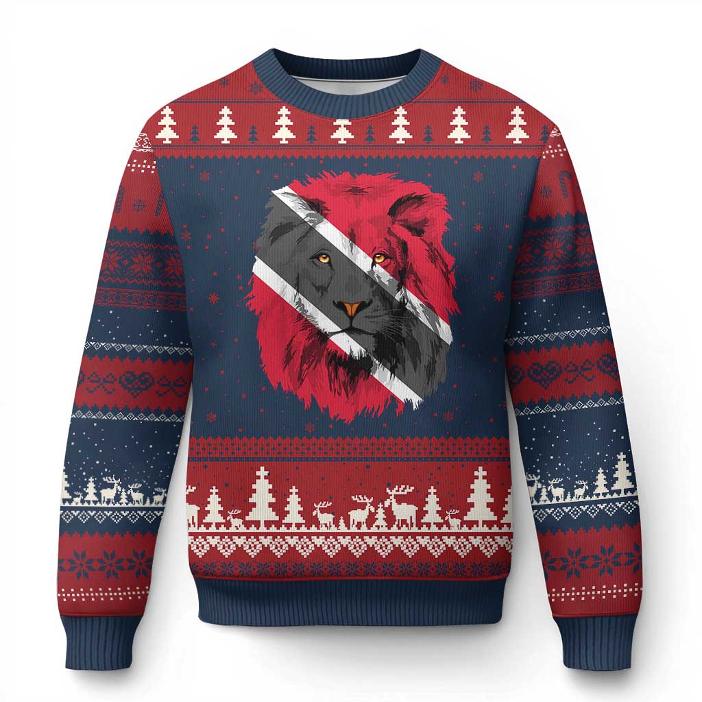 Trinidad and Tobago Flag Lion Ugly Christmas Sweater Caribbean Souvenir TS10 Navy Red Print Your Wear