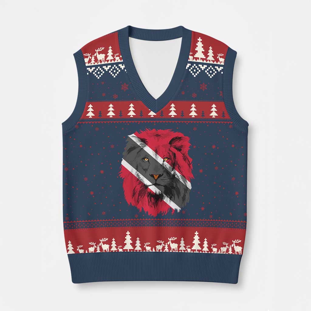 Trinidad and Tobago Flag Lion V-Neck Knit Sweater Vest Caribbean Souvenir TS10 Navy Red Print Your Wear