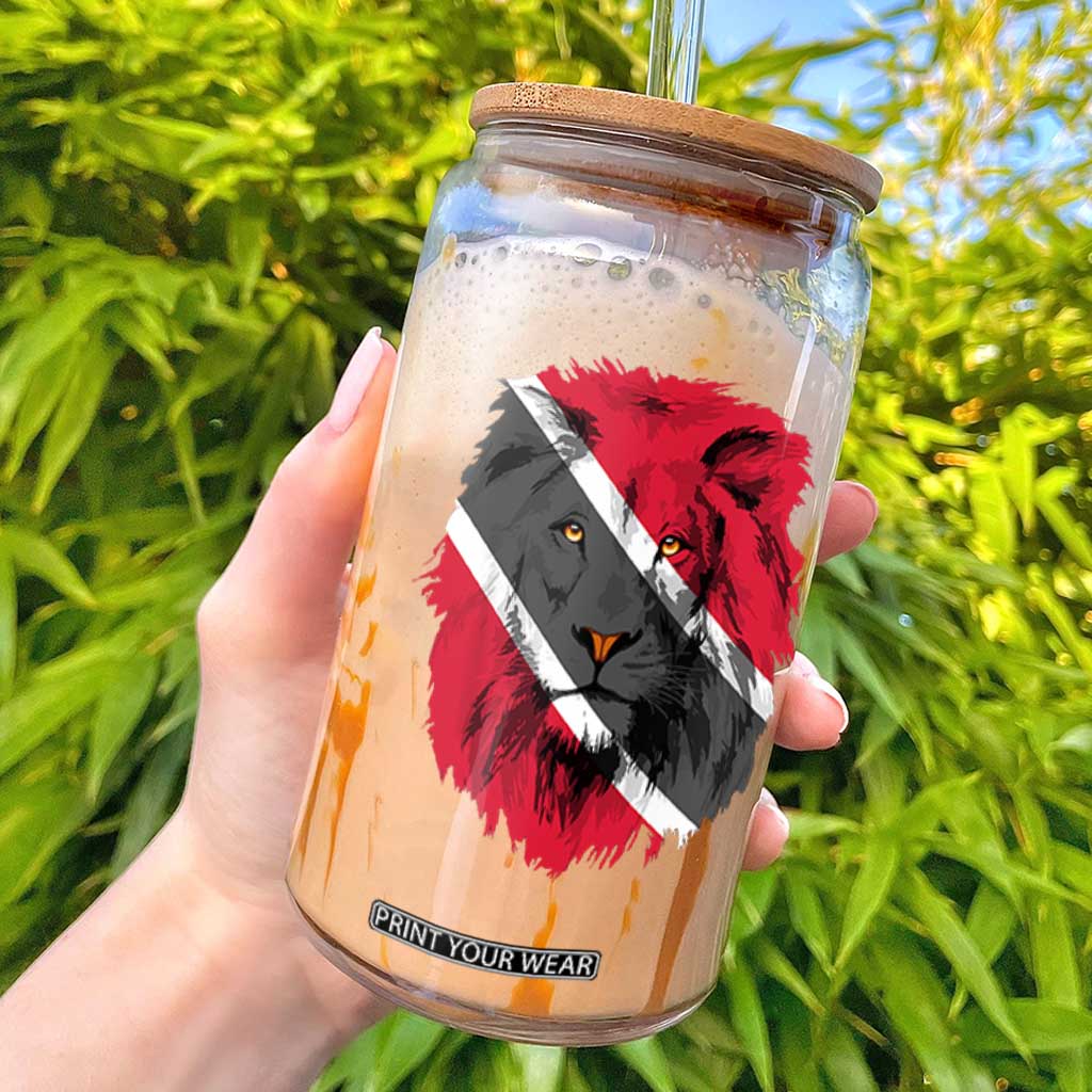 Trinidad and Tobago Flag Lion Glass Can Caribbean Souvenir TS10 Black Print Your Wear