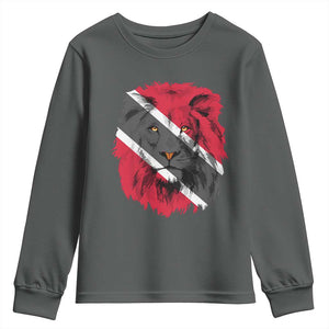 Trinidad and Tobago Flag Lion Youth Sweatshirt Caribbean Souvenir TS10 Dark Heather Print Your Wear
